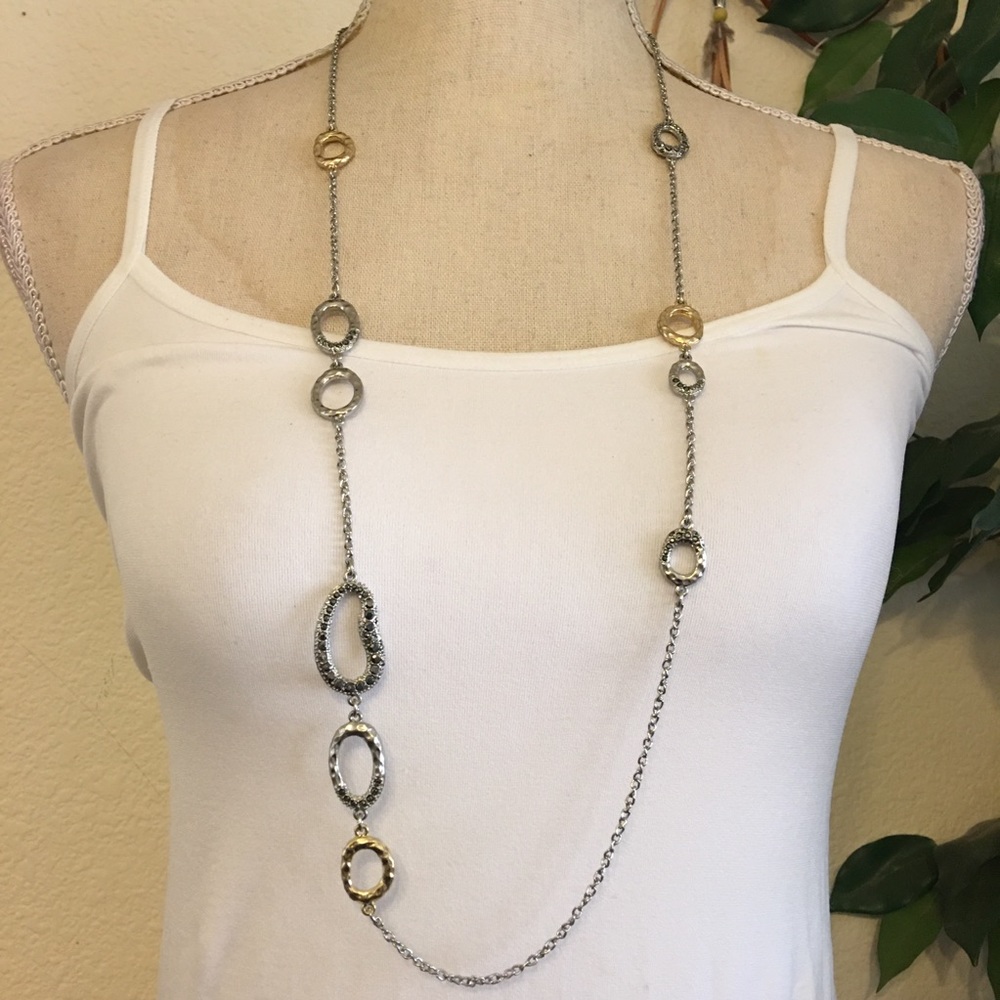 Liz Claiborne hammered marcasite disc necklace